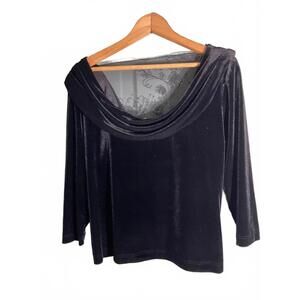 Elegant Black Velvet Cowl Neck Sweater with Sheer back and Beading